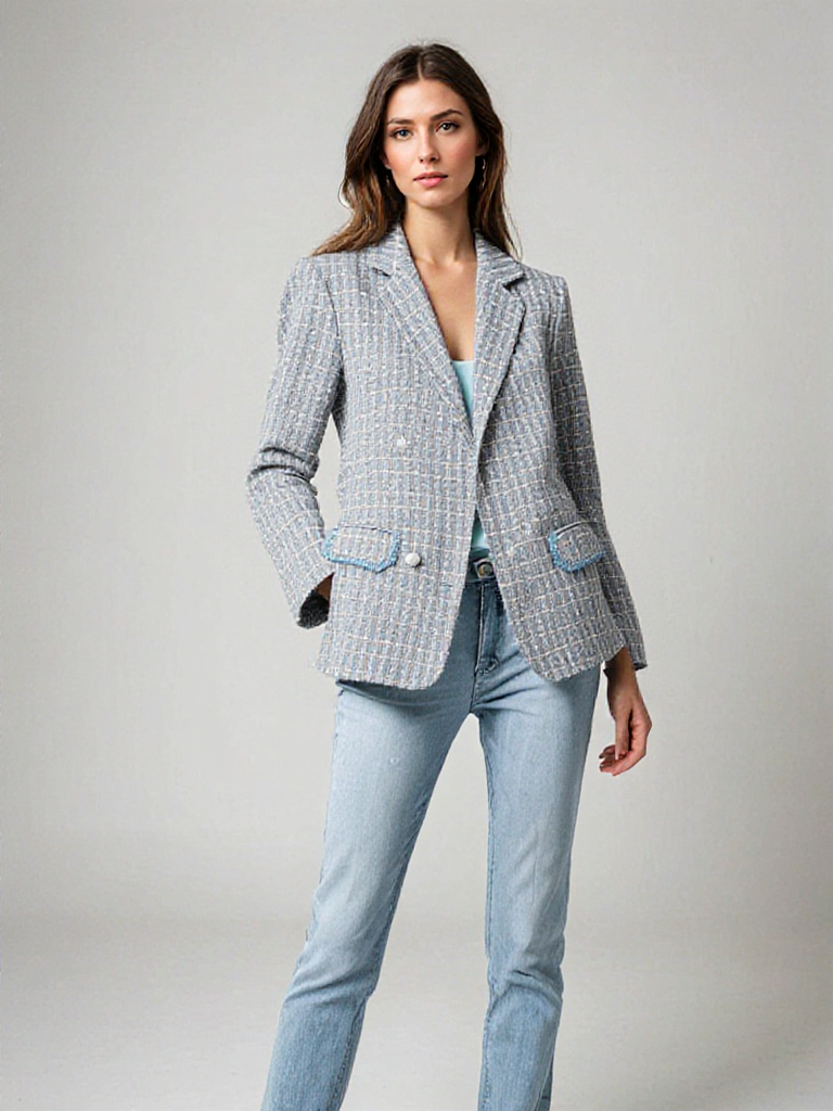 Geruite en getailleerde blazer