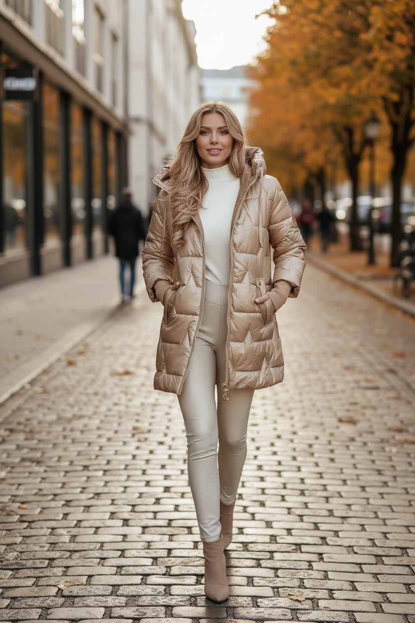 Glans Puffer - Moderne Vrouwen Gewatteerde Jas met Capuchon