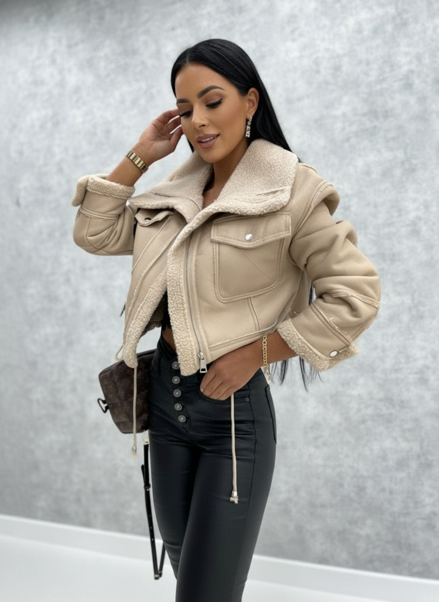 Aviator Sherpa Jas - Trendy Dames Faux Leren Jas met Warme Voering