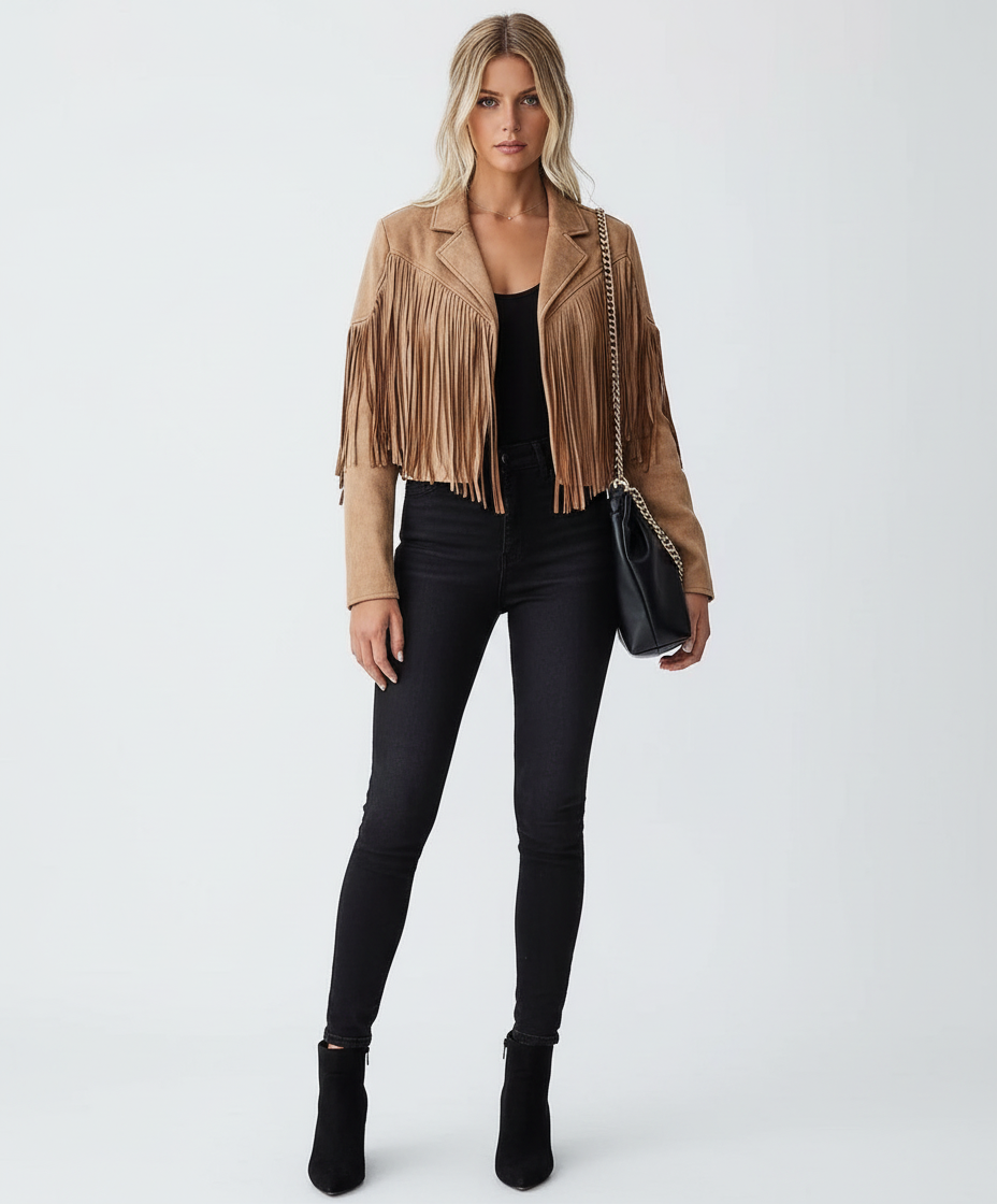 Bohemian Chic Jasje - Trendy Dames Suede-look Cropped Jas