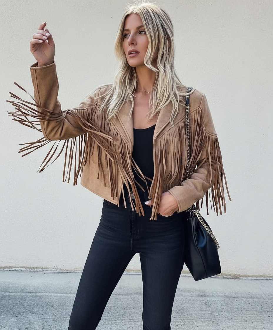 Bohemian Chic Jasje - Trendy Dames Suede-look Cropped Jas