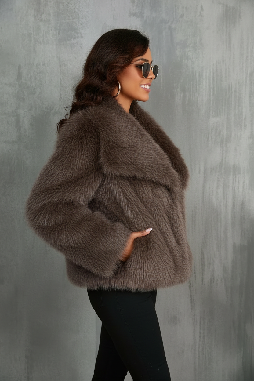 Aurora - Dames Luxe Faux Fur Cropped Jas met Volumineuze Kraag