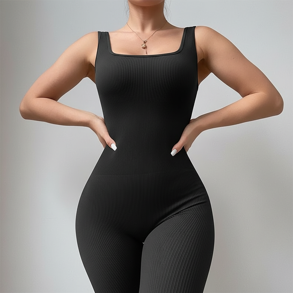 Naadloze Elegantie - Moderne Vrouwen Geribbelde Athleisure Jumpsuit
