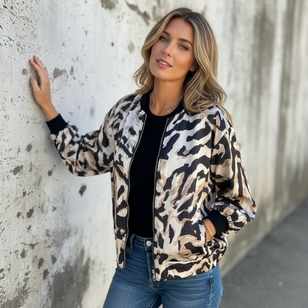 Dames Abstracte Dierenprint Bomberjack