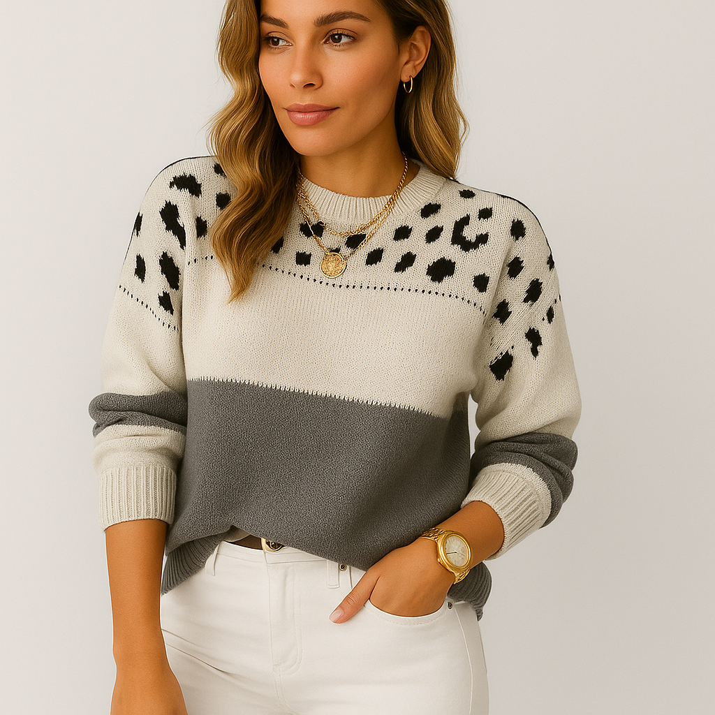 Oversized panterprint gebreide trui