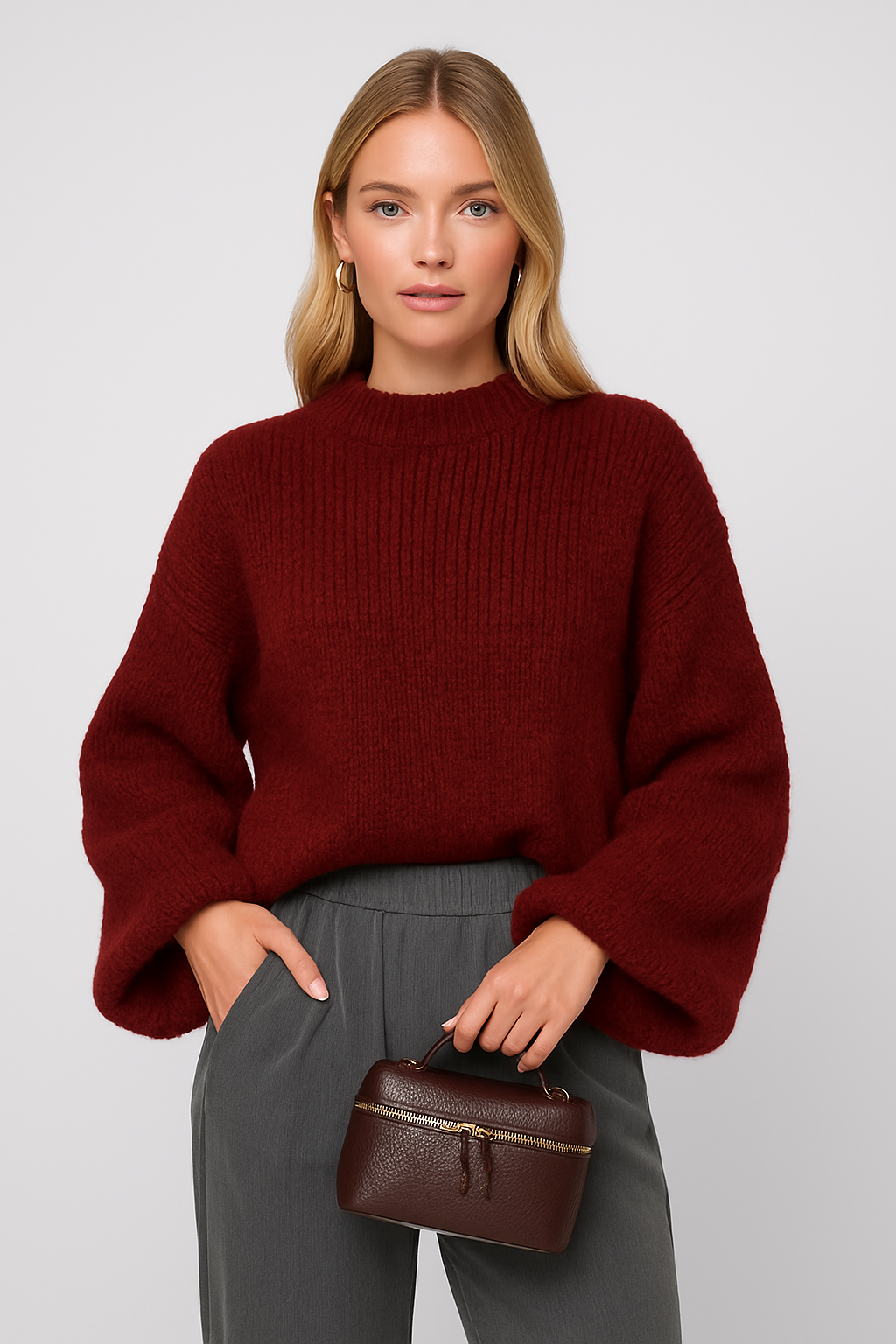 Bordeaux Wollen Gebreide Trui