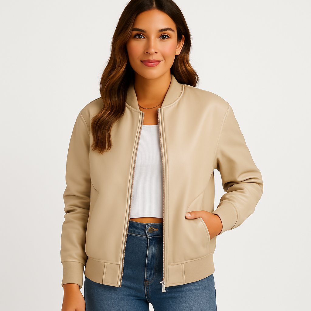 Lange leren jas baseballstijl