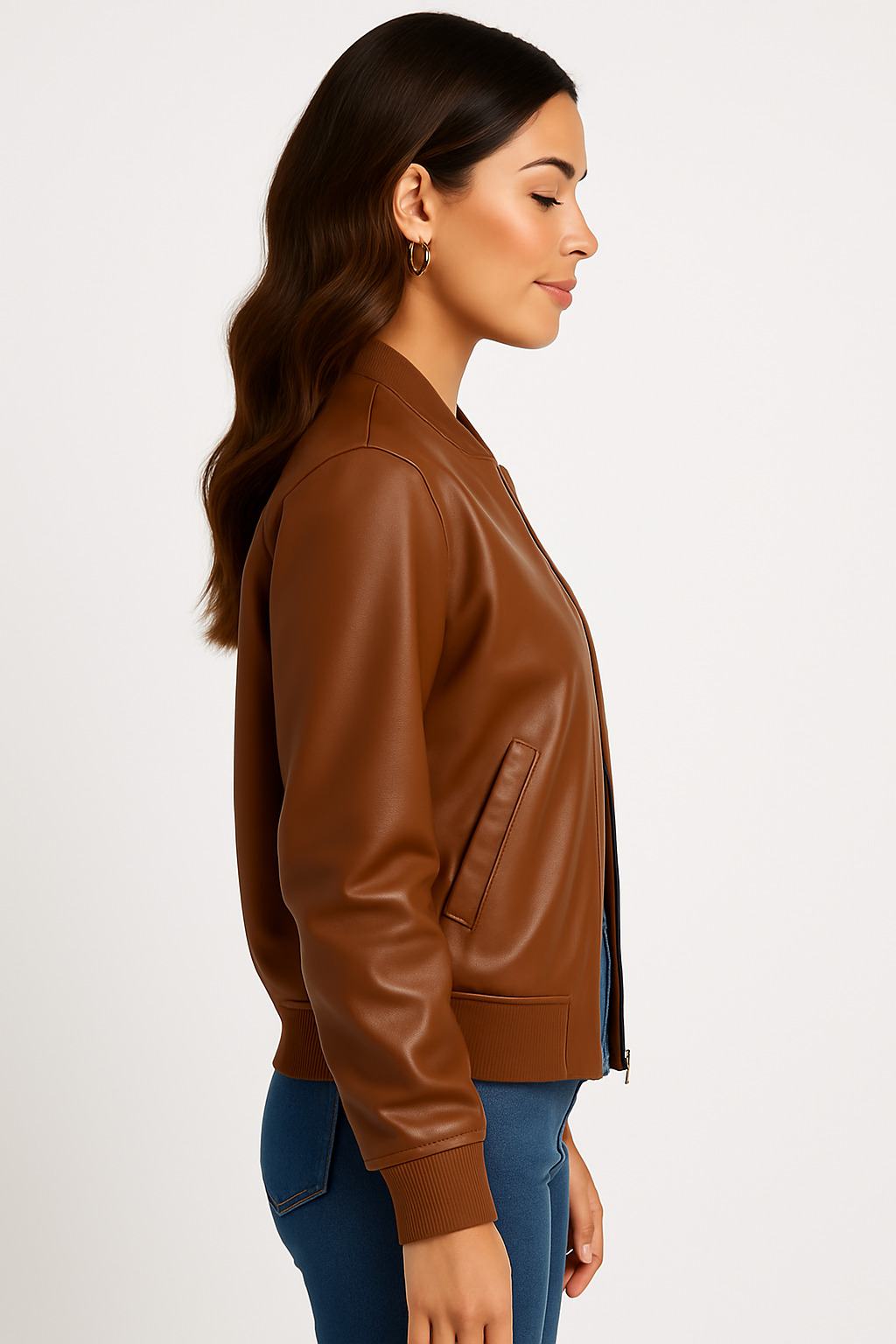 Lange leren jas baseballstijl