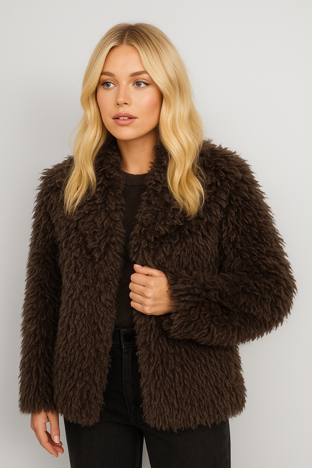 Donkerbruine Fluffy Bont Jas