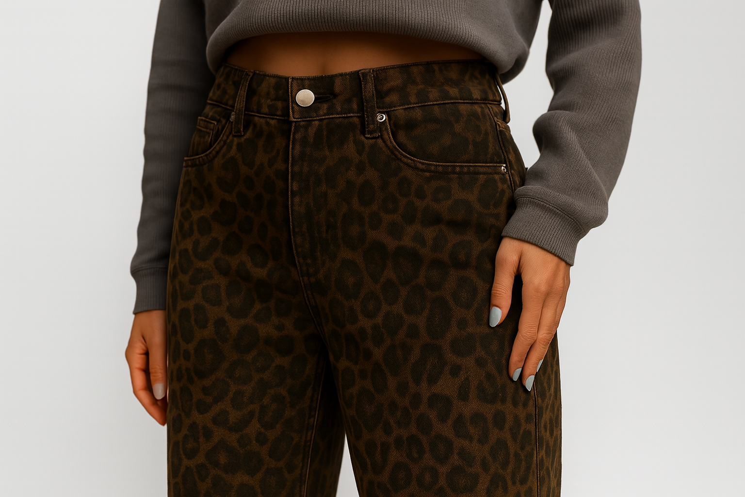 Leopard print slim fit jeans