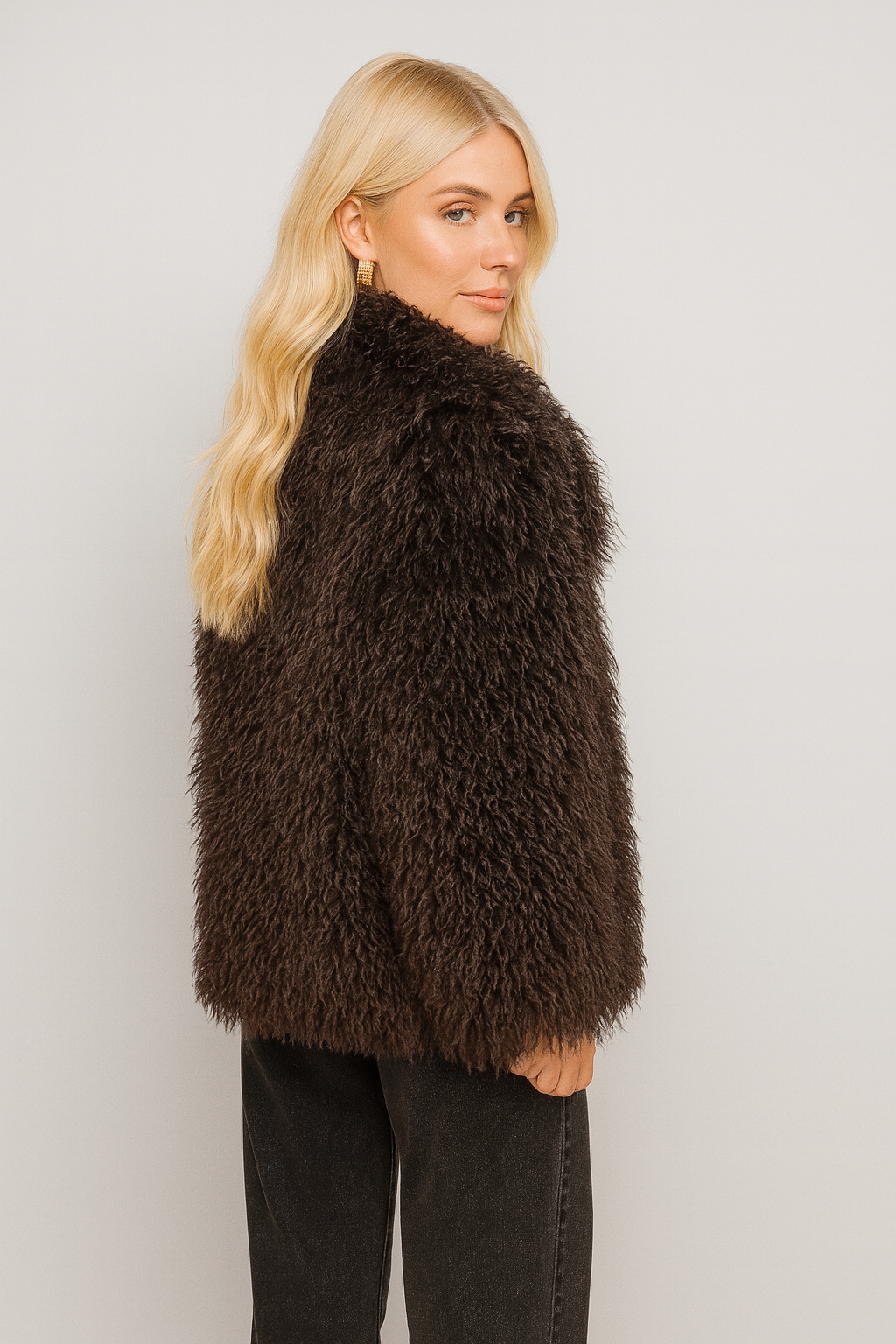 Donkerbruine Fluffy Bont Jas