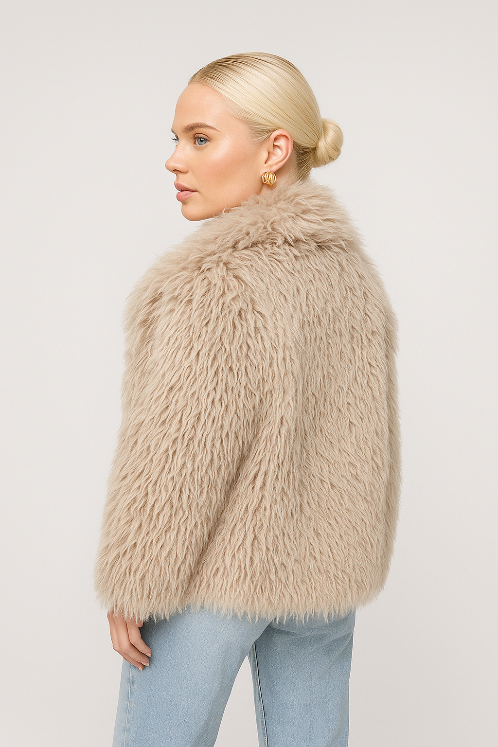 Beige Fluffy Bont Jas