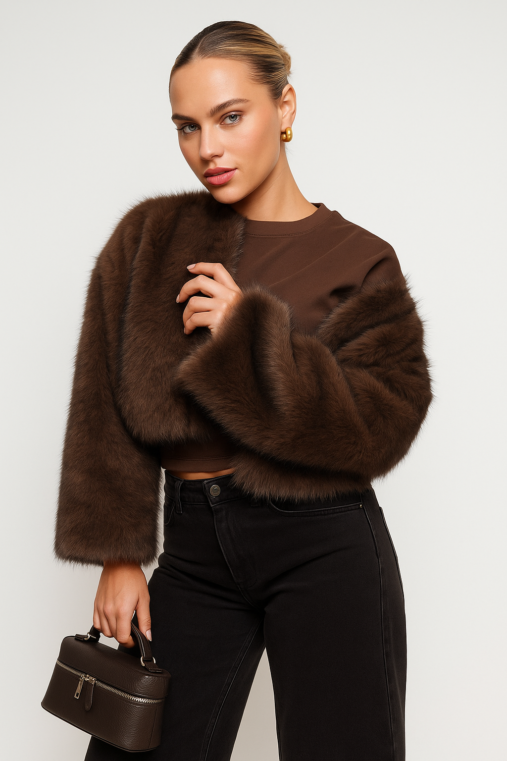 Bruine Korte Fluffy Jas