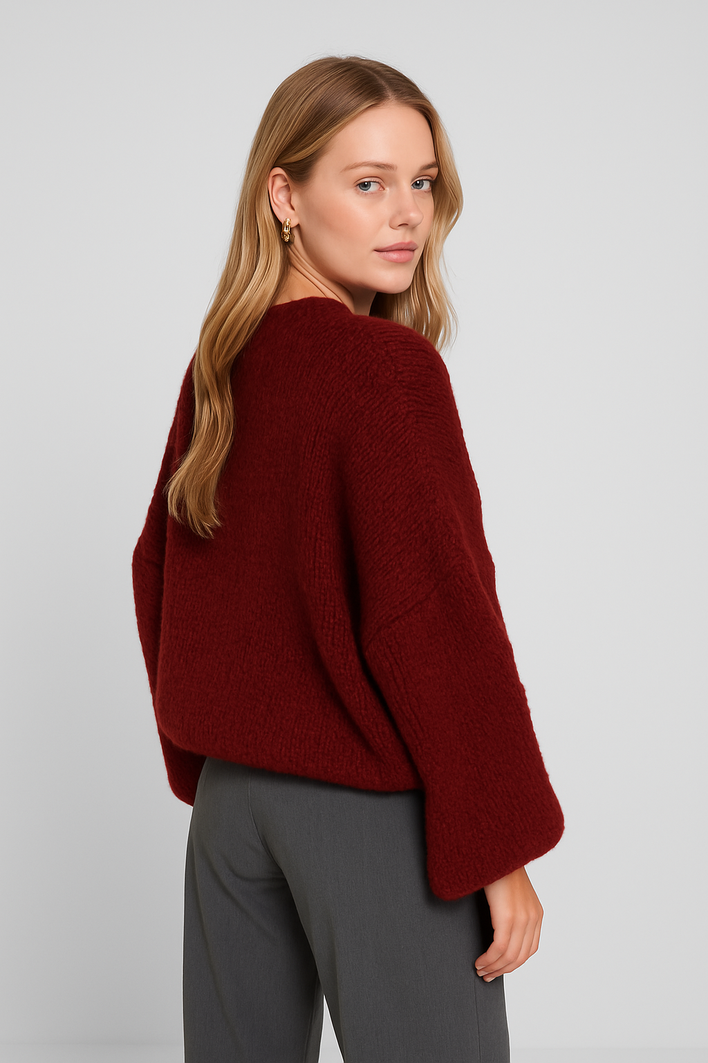 Bordeaux Wollen Gebreide Trui