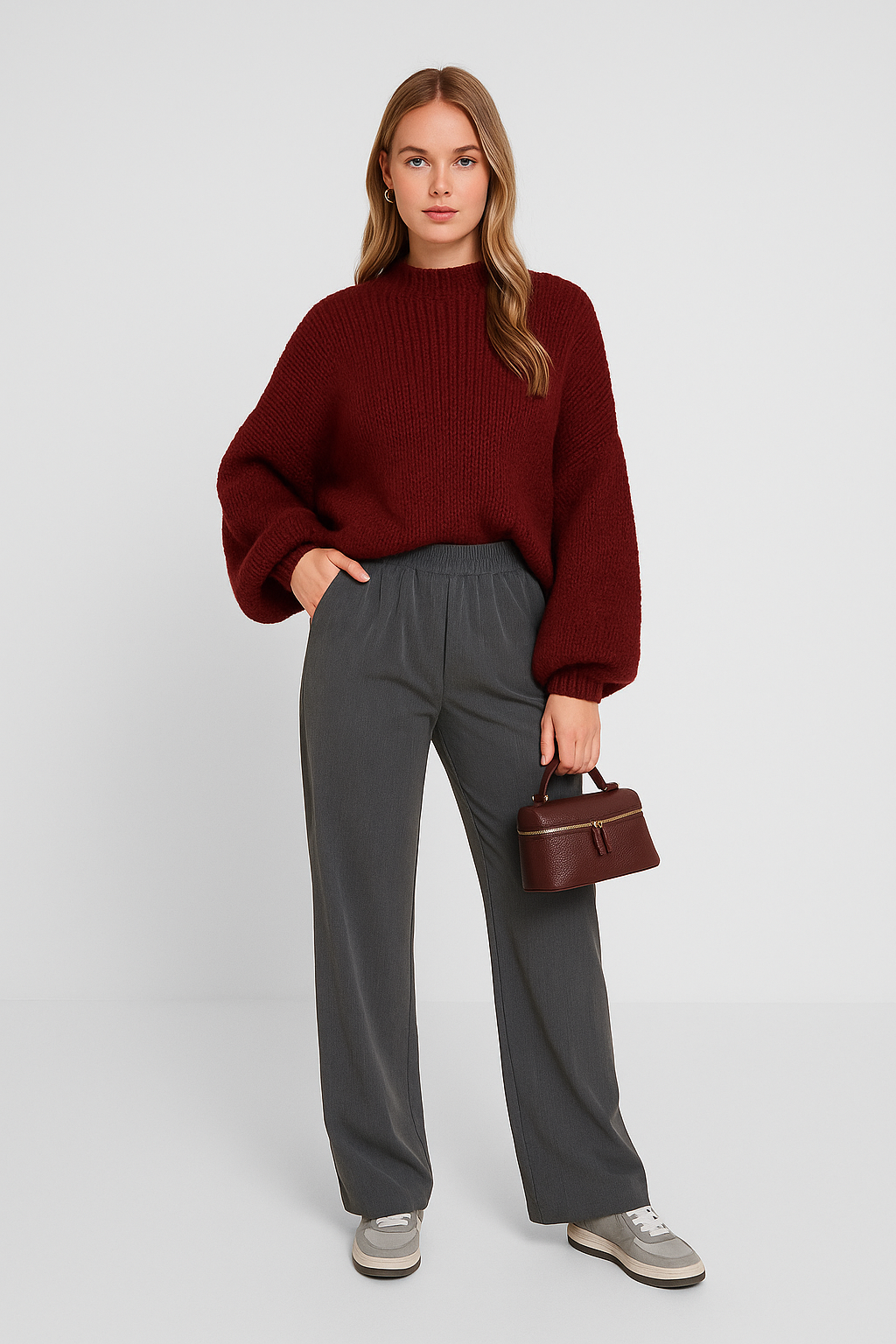 Bordeaux Wollen Gebreide Trui