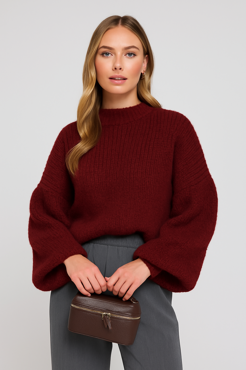 Bordeaux Wollen Gebreide Trui