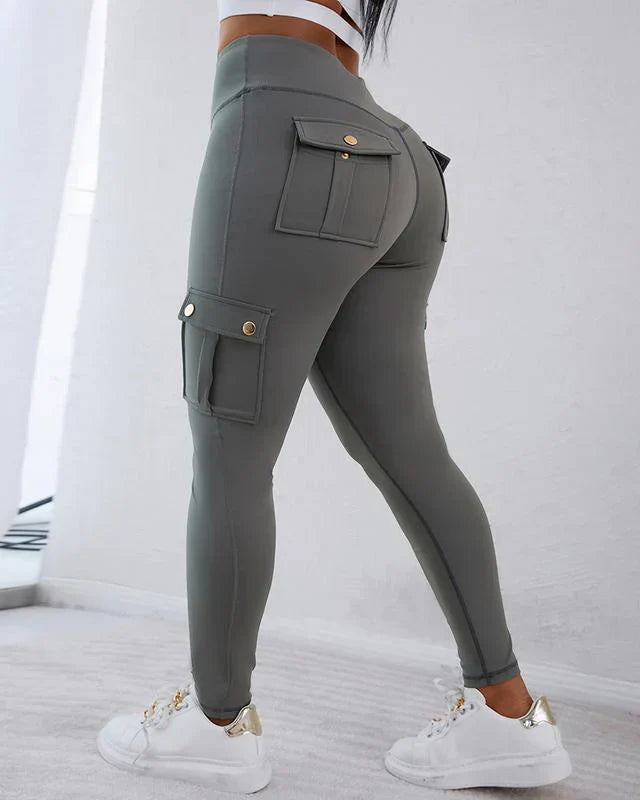 Casual slim fit cargo broek hoge taille
