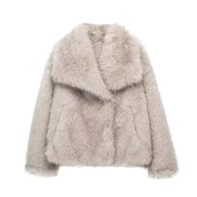 Aurora - Dames Luxe Faux Fur Cropped Jas met Volumineuze Kraag