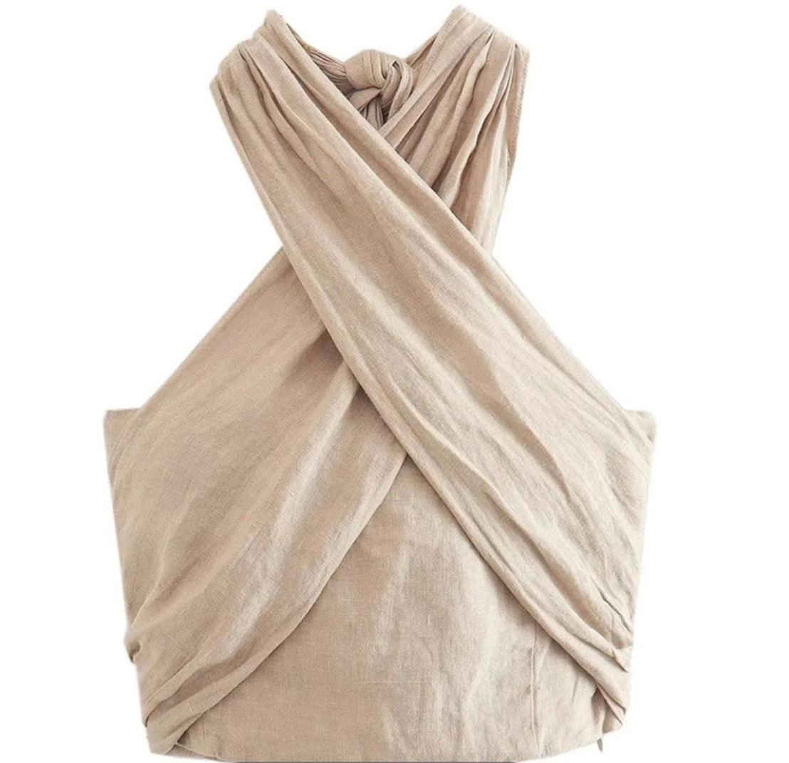 Beige Halter Crop Top