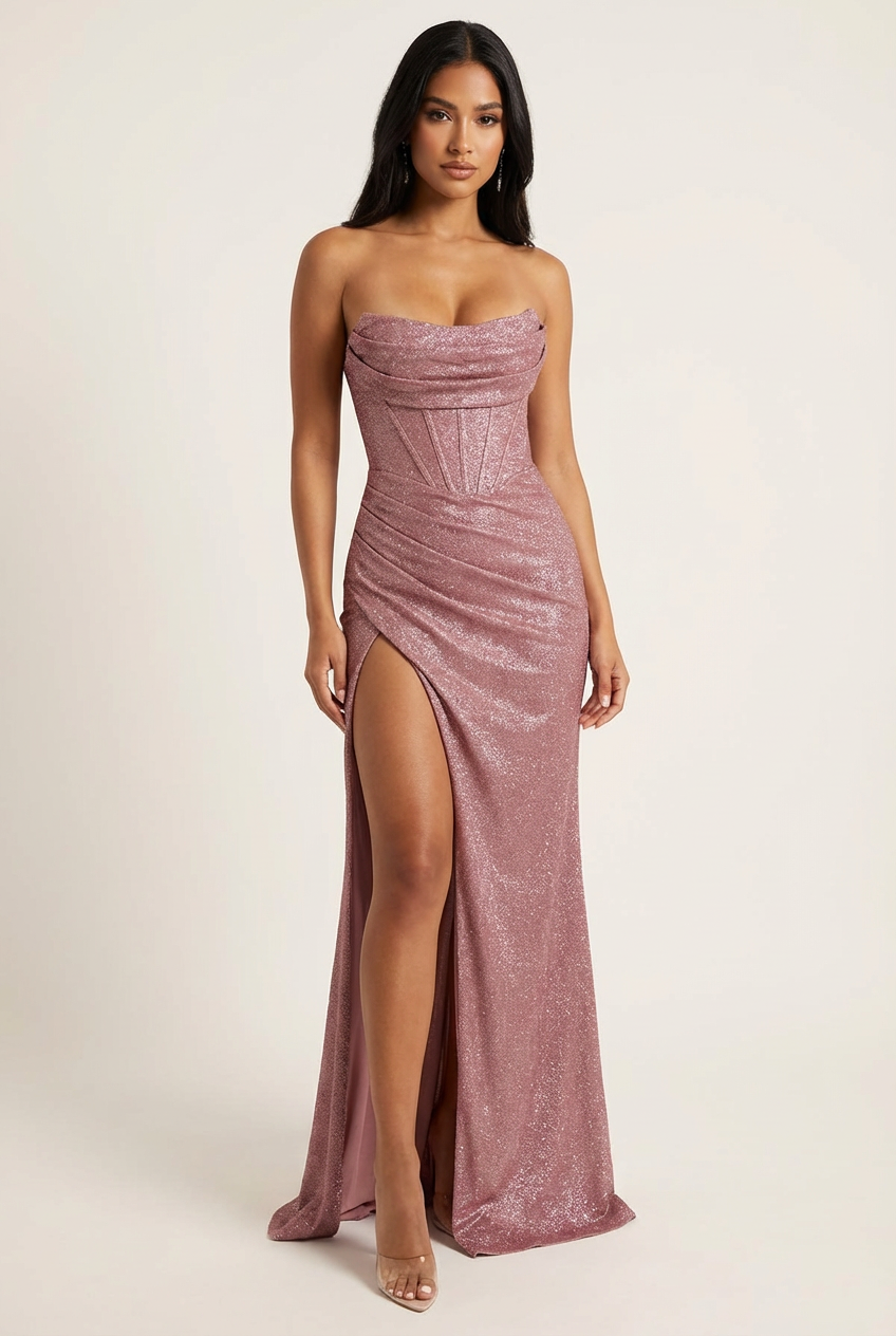 Nachtschone - Elegante Vrouwen Glitter Avondjurk met Split